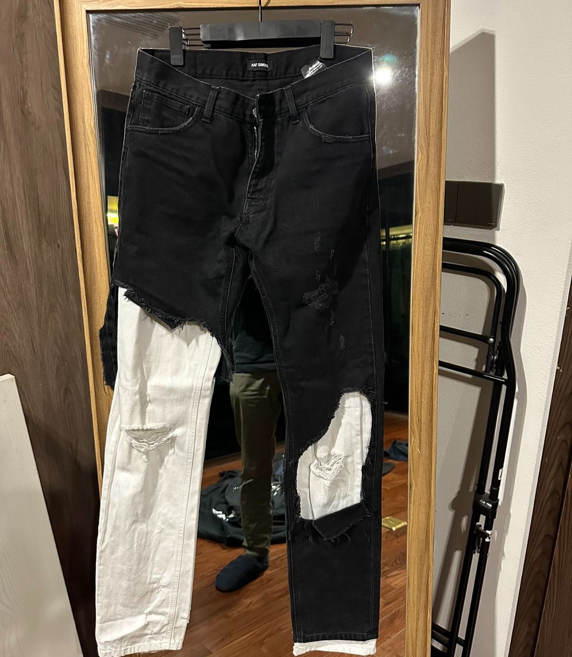 image of Raf Simons Double Damage Slimming Pants2 in Black White, Men's (Size 32)