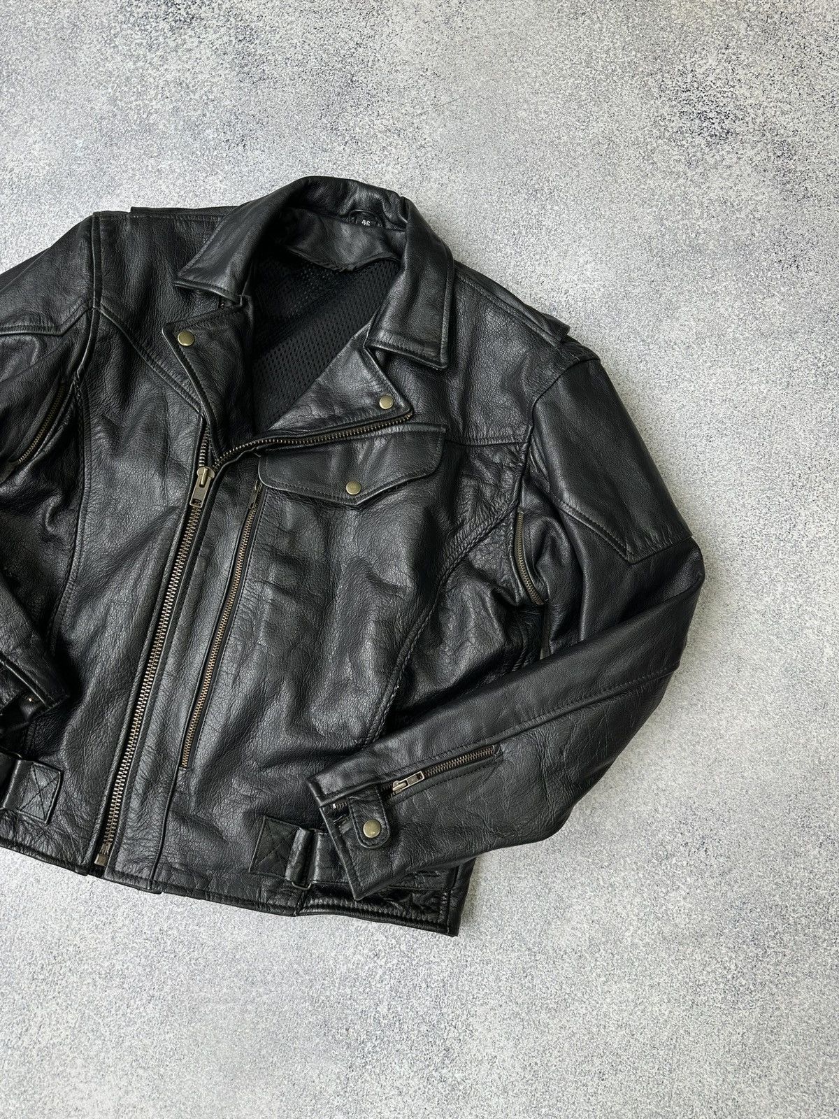 Genuine Leather × Vintage Vintage Genuine Leather Biker Motorcycle Heavy Jacket 90s Size US M / EU 48-50 / 2 - 2 Thumbnail