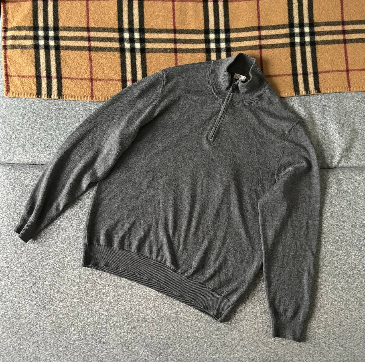 image of Brunello Cucinelli Half Zip Sweater in Grey, Men's (Size XL)