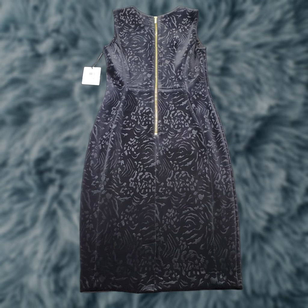 Calvin Klein Calvin Klein Knee Length Sheath Dress Womens 4 Black Velvet Stretch Jewel Neck 4 Womens Black Velvet Sheath Dress Size S / US 4 / IT 40 - 1 Thumbnail