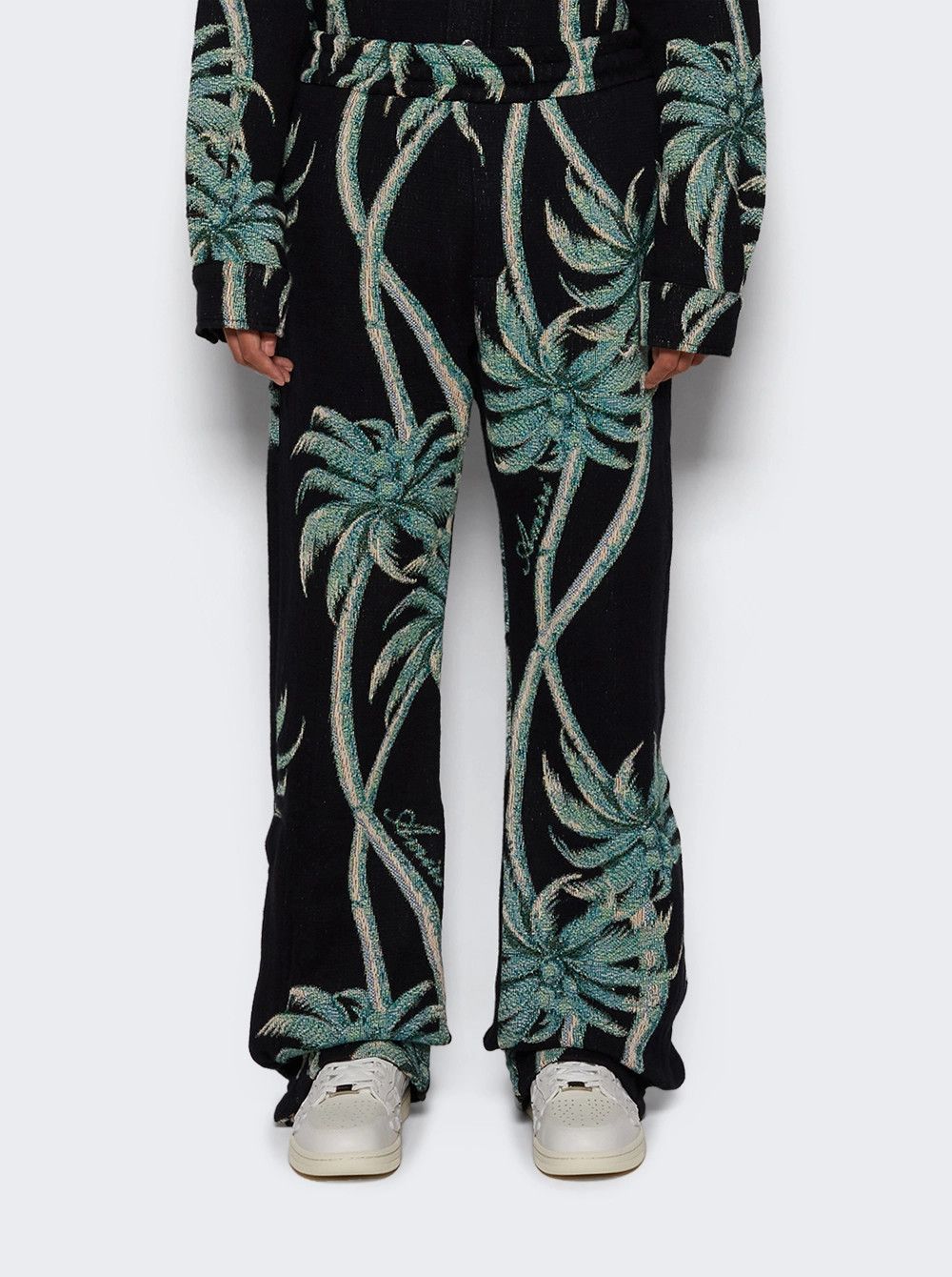 Amiri o1mle0326 Palm Tapestry Flare Pants in Black Size US 40 / EU 56 - 3 Thumbnail