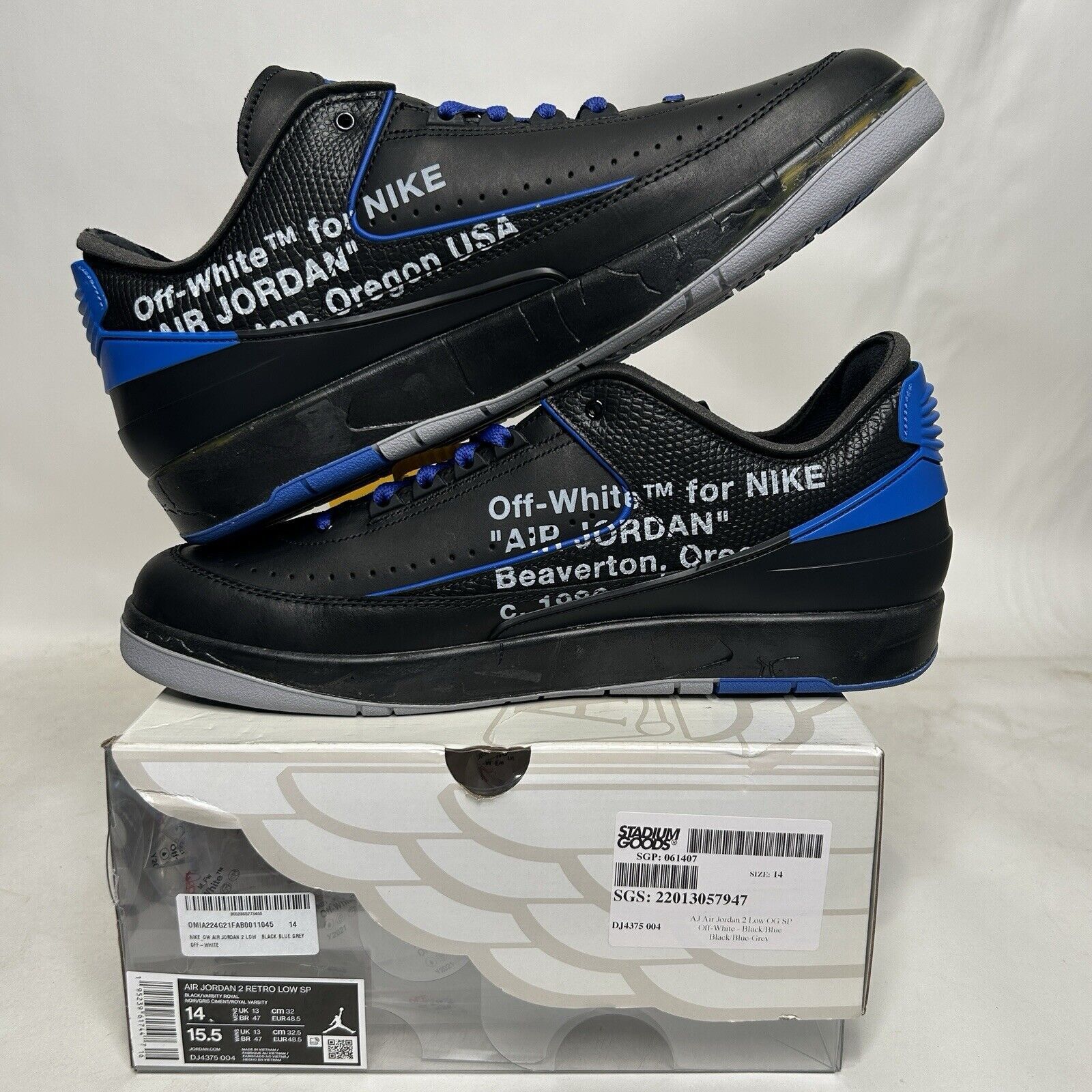 Jordan Brand Off-White x Air Jordan 2 Retro SP Low “Black Varsity Royal" Size US 14 / EU 47 - 3 Thumbnail