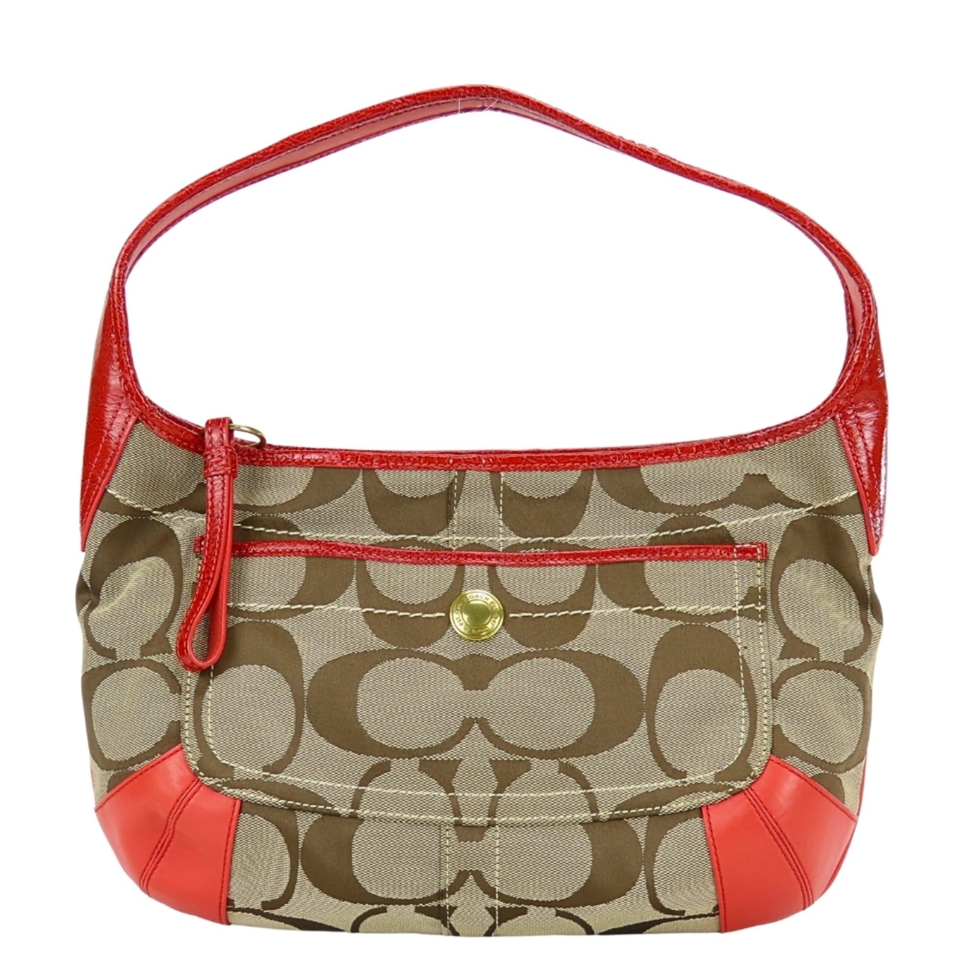 Coach Coach 11600 Signature Canvas and Leather Shoulder Bag in Beige, Pink, Red. Women's. Size ONE SIZE - 1 Thumbnail