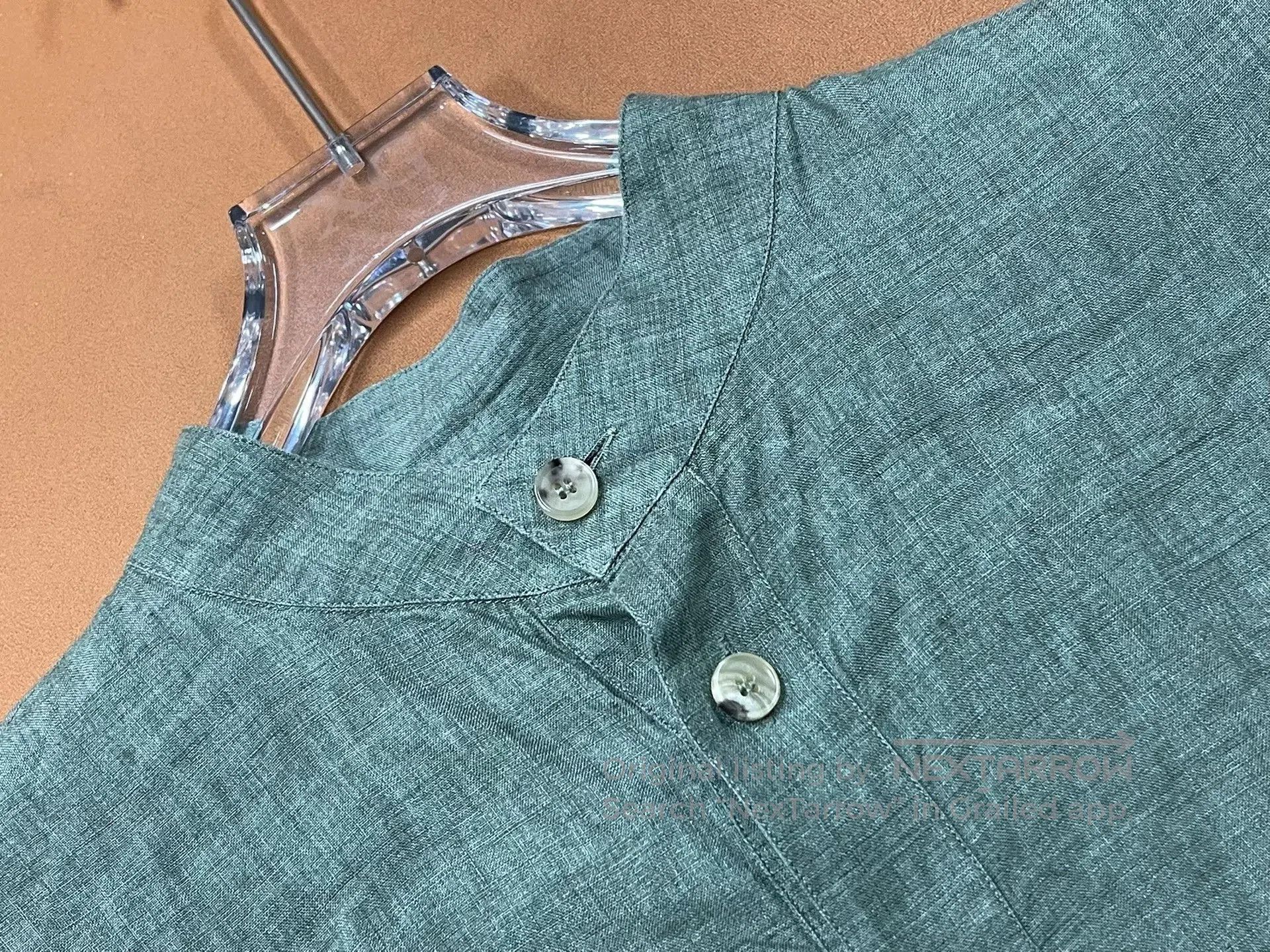Loro Piana Loropiana Linen Stand Collar Shirt Green. Size US L / EU 52-54 / 3 - 3 Thumbnail