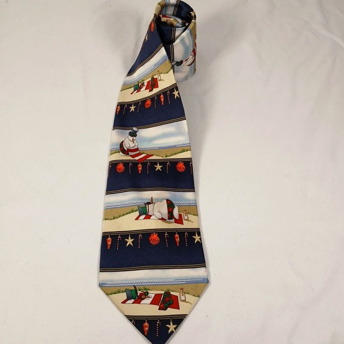 Vintage Kersten Brothers Jolly Ol' Nickties Hand Made 100% Silk Snowman On Beach Tie Mens Classic Size ONE SIZE - 2 Thumbnail