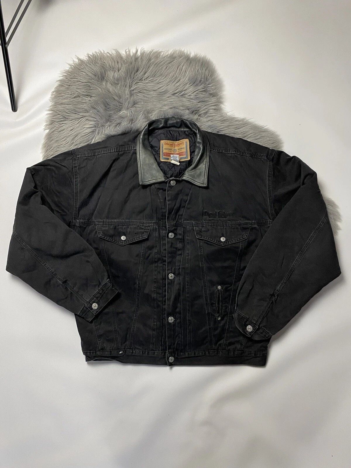 Diesel Bomber Jacket Vintage Rare Leather collar XL Y2K