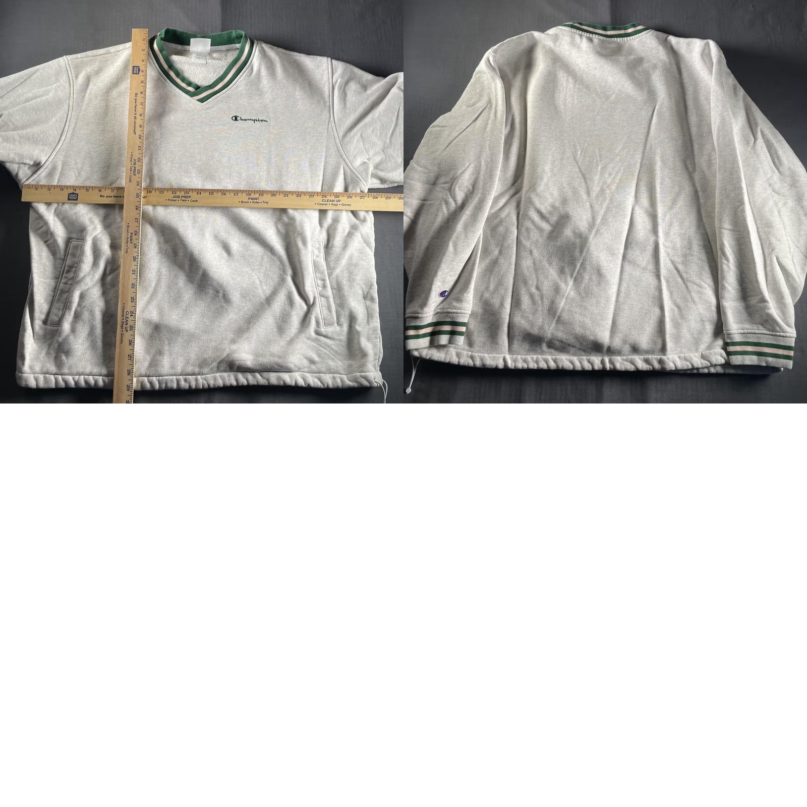 Champion Champion Pullover 2XL Gray Green V-Neck Pockets Striped Cuffs Reverse Weave Mens Size US XXL / EU 58 / 5 - 8 Thumbnail
