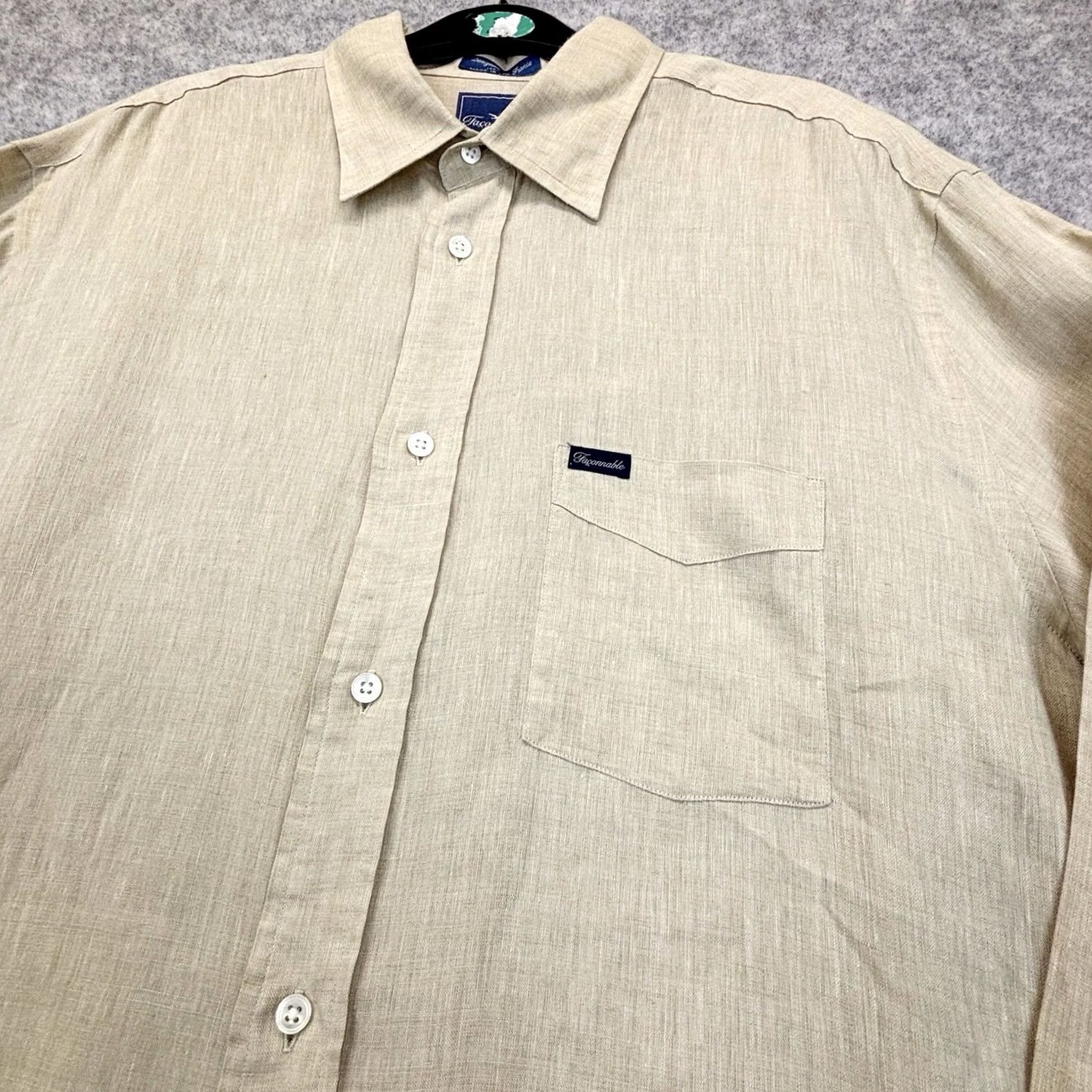 Faconnable Façonnable 100% Linen Shirt L Mens Sand Button-Up | Regular Fit, Long Sleeve, Chest Pocket, Casual Size US L / EU 52-54 / 3 - 3 Thumbnail