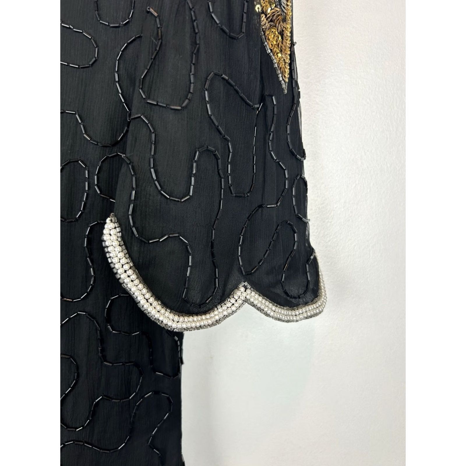 Vintage VINTAGE Denise Elle Beaded Evening Dress Silk Black 80s Medium M 100% Silk Cocktail Party Womens Size M / US 6-8 / IT 42-44 - 7 Thumbnail
