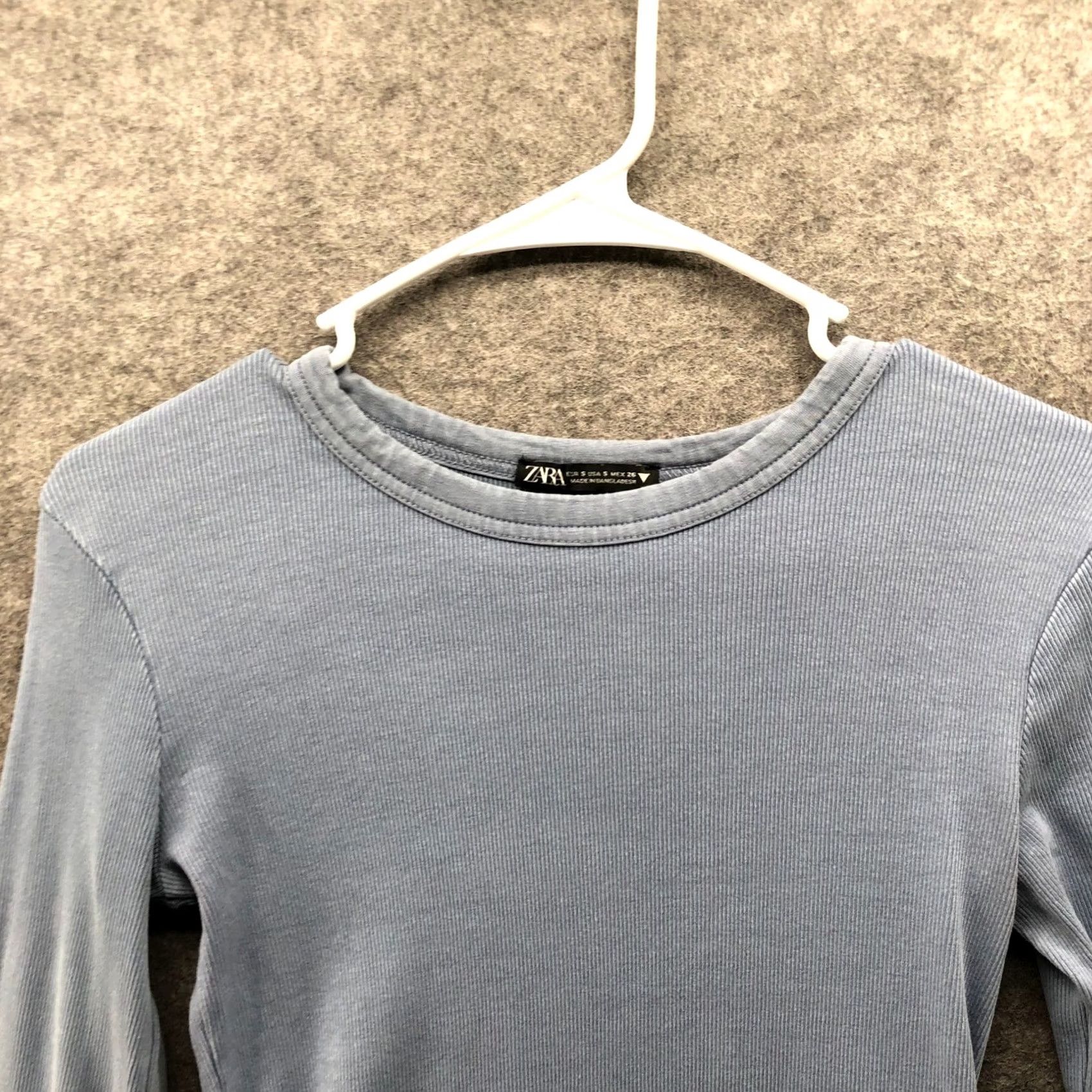 Zara Zara Ribbed Long Sleeve T-Shirt Womens S Blue Crewneck Sunwashed Faded Mineral Cotton Blend Knit Size S / US 4 / IT 40 - 3 Thumbnail