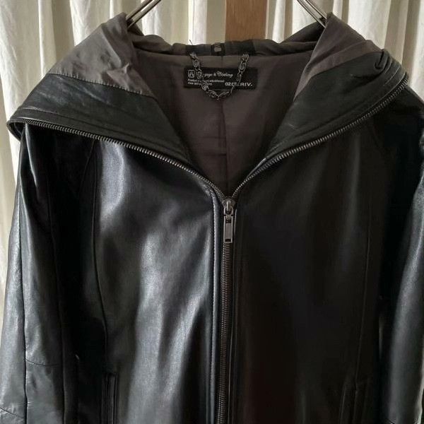 Japanese Brand 02DERIV Leather Jacket Hooded Zip. Size US L / EU 52-54 / 3 - 4 Thumbnail