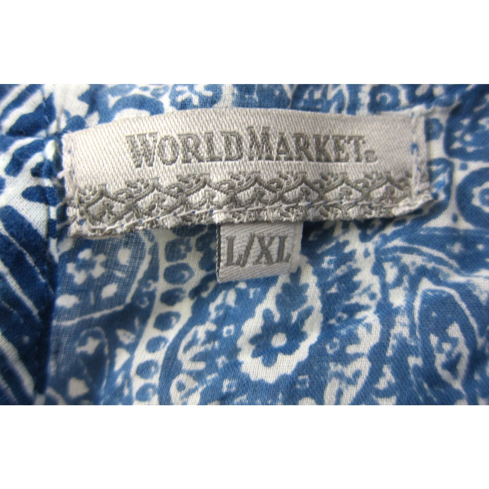 Vintage World Market Blouse 3/4 Sleeve Floral 100% Cotton Lightweight L/XL Blue Women Size L / US 10 / IT 46 - 3 Thumbnail