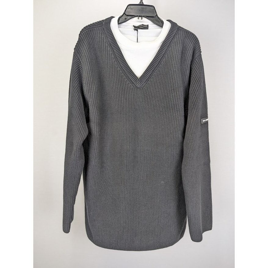 Balenciaga o1rshd1 Wool Rib Knitwear Layered T-Shirt V-Neck Black/White Size US S / EU 44-46 / 1 - 1 Thumbnail