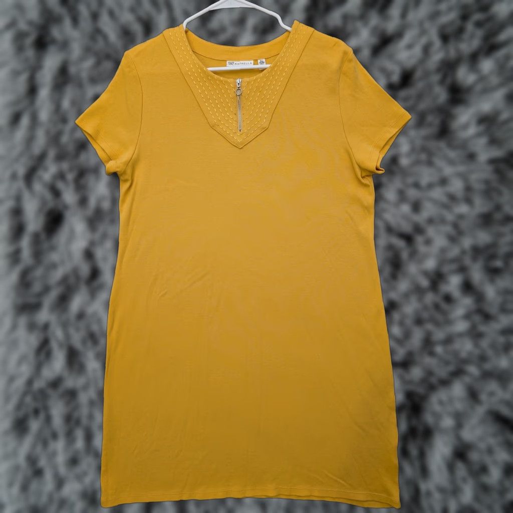 Vintage Rafaella Dress Womens XL Yellow Short Sleeve Cotton Zip Neck Casual Pullover Size XL / US 12-14 / IT 48-50 - 1 Thumbnail