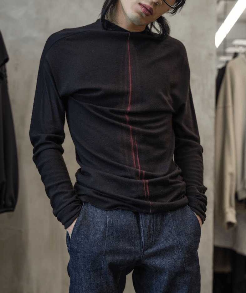 Dark Red Sweater with Red Seam Detail