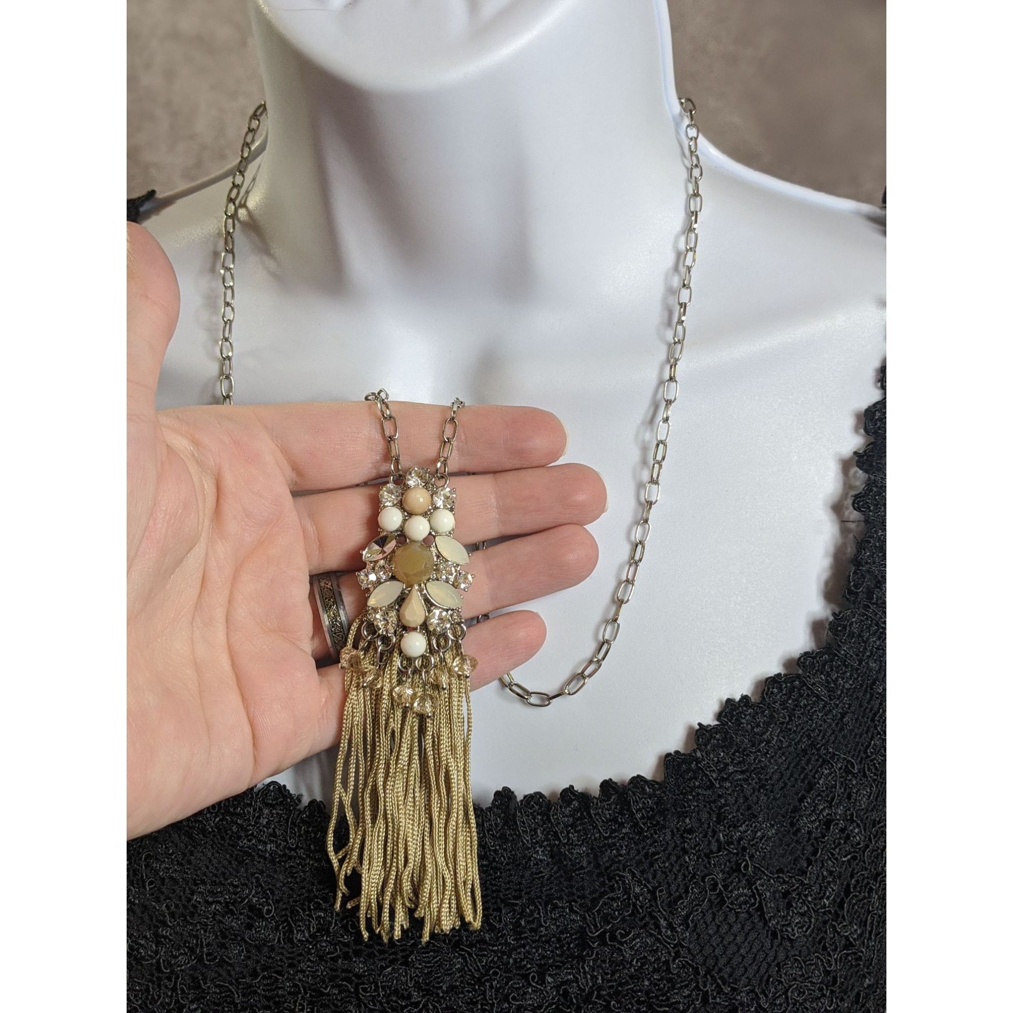 Other Vintage Y2K Gold Chain Necklace With Beaded & Rhinestone Tas Size ONE SIZE - 2 Thumbnail