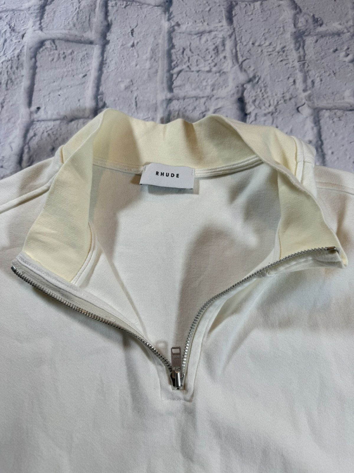 Rhude Rhude Off White Logo Cream Oversized Quarter Zip S/S T-Shirt Size US L / EU 52-54 / 3 - 3 Thumbnail