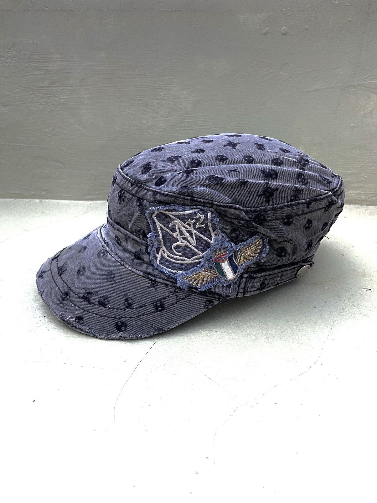 2000s n’gene ditsetressed punk skull studded patrol hat