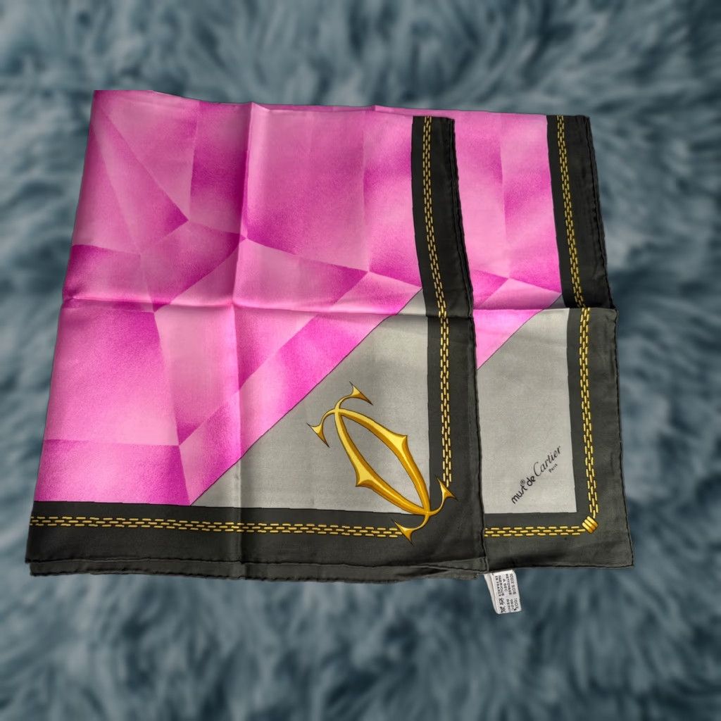 Cartier VINTAGE Cartier Paris Must De Silk Scarf Pink 100% Silk Diamond France Women Size ONE SIZE - 1 Thumbnail