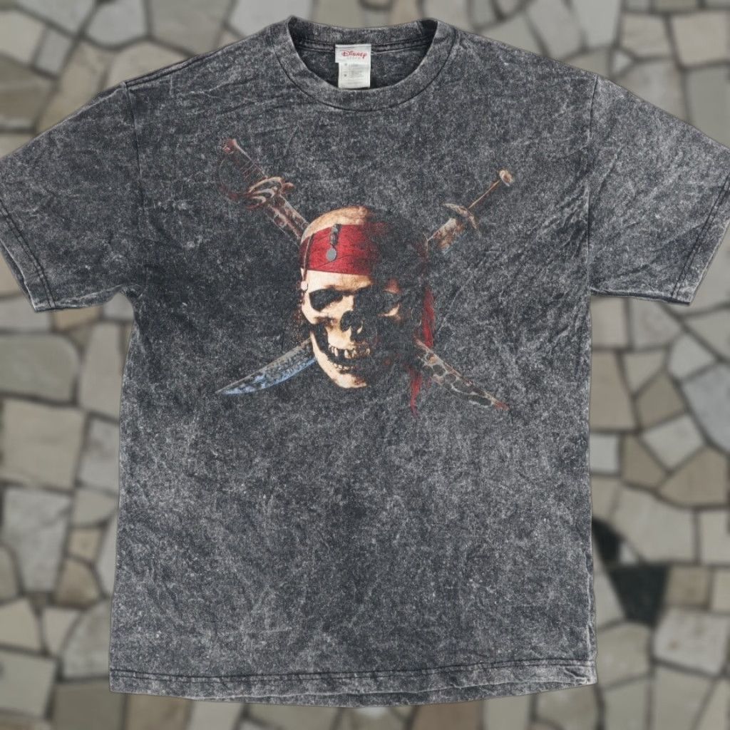 VTG Pirates of the Caribbean Curse Black Pearl Acid Wash T-Shirt Black Men's M