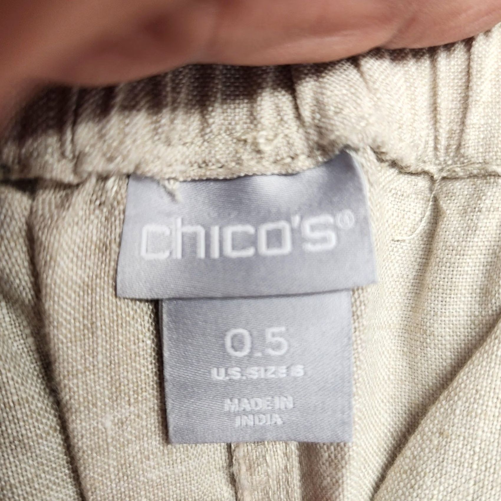 Vintage Chico's Linen Pants Womens Beige Cropped Pull On Button Hem Pockets Small Size 28" / US 6 / IT 42 - 3 Thumbnail