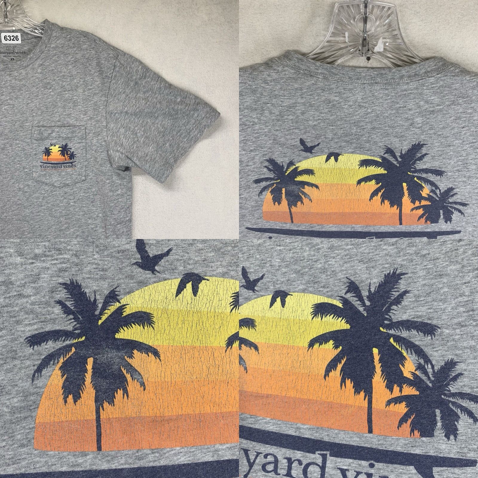 Vineyard Vines VINEYARD VINES Graphic T-Shirt Mens XS Faded Sunset Palms Gray Cotton Beach Preppy Size US XS / EU 42 / 0 - 8 Thumbnail