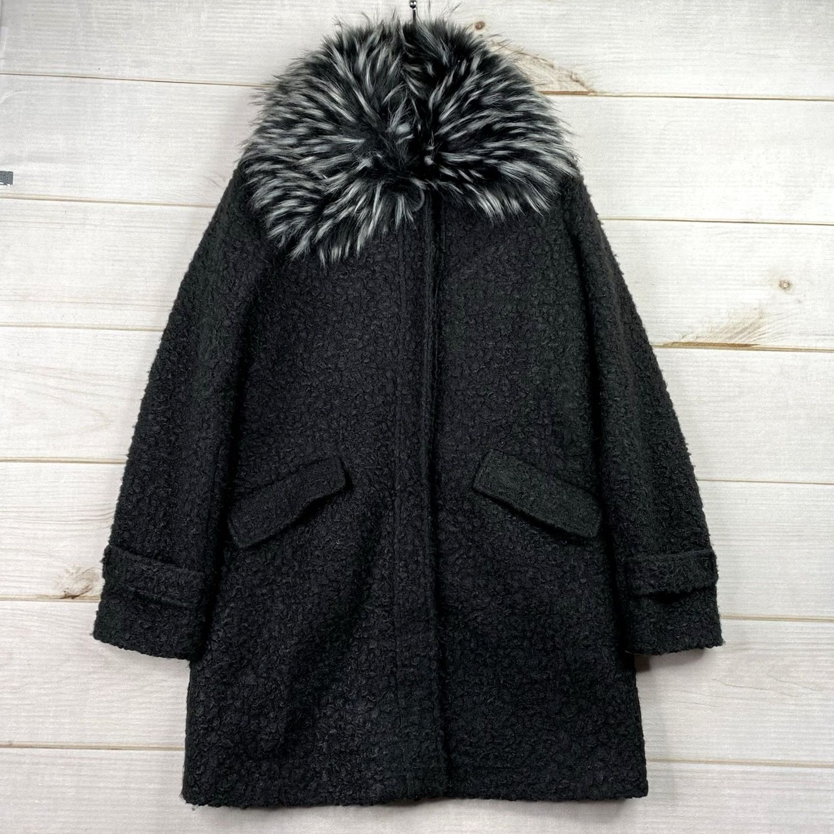 Jessica Simpson Jessica Simpson Black Sherpa Coat Jacket Women S Oversized Pockets Collared Removable Fur Collar Mid-Length Winter Fall Overcoat Size S / US 4 / IT 40 - 2 Thumbnail