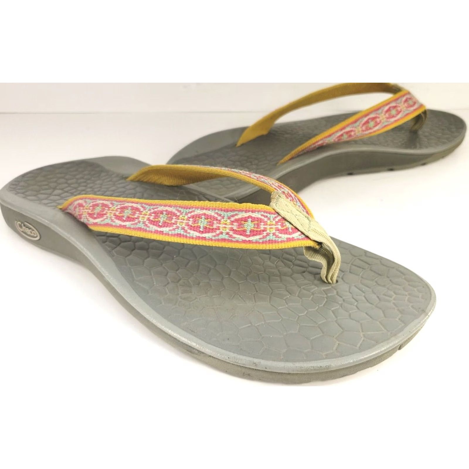 Chaco Chaco Chillos Women's 7M Sandal Flip Flop Multicolor Pink Yellow Orange Geometric Straps Slip On Size US 7 / IT 37 - 2 Thumbnail
