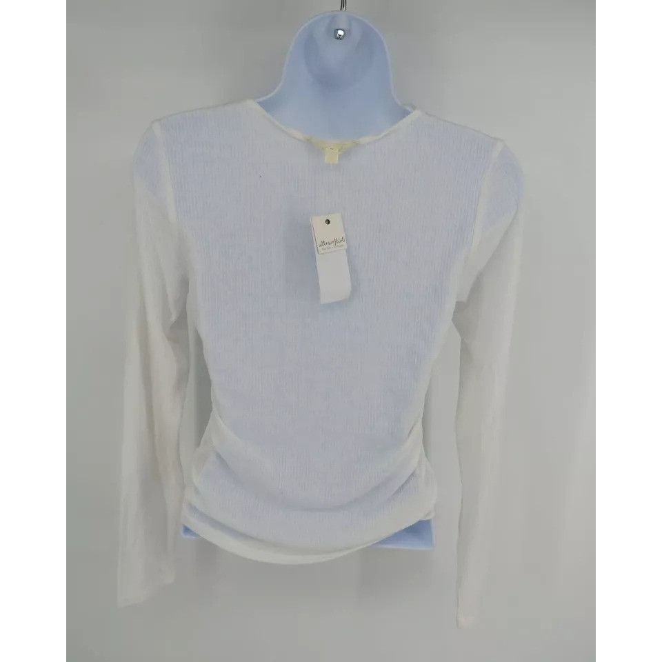 Other Ultra Flirt Ruched Rib Knit V-Neck Long Sleeve Top Medium Wh Size M / US 6-8 / IT 42-44 - 3 Thumbnail