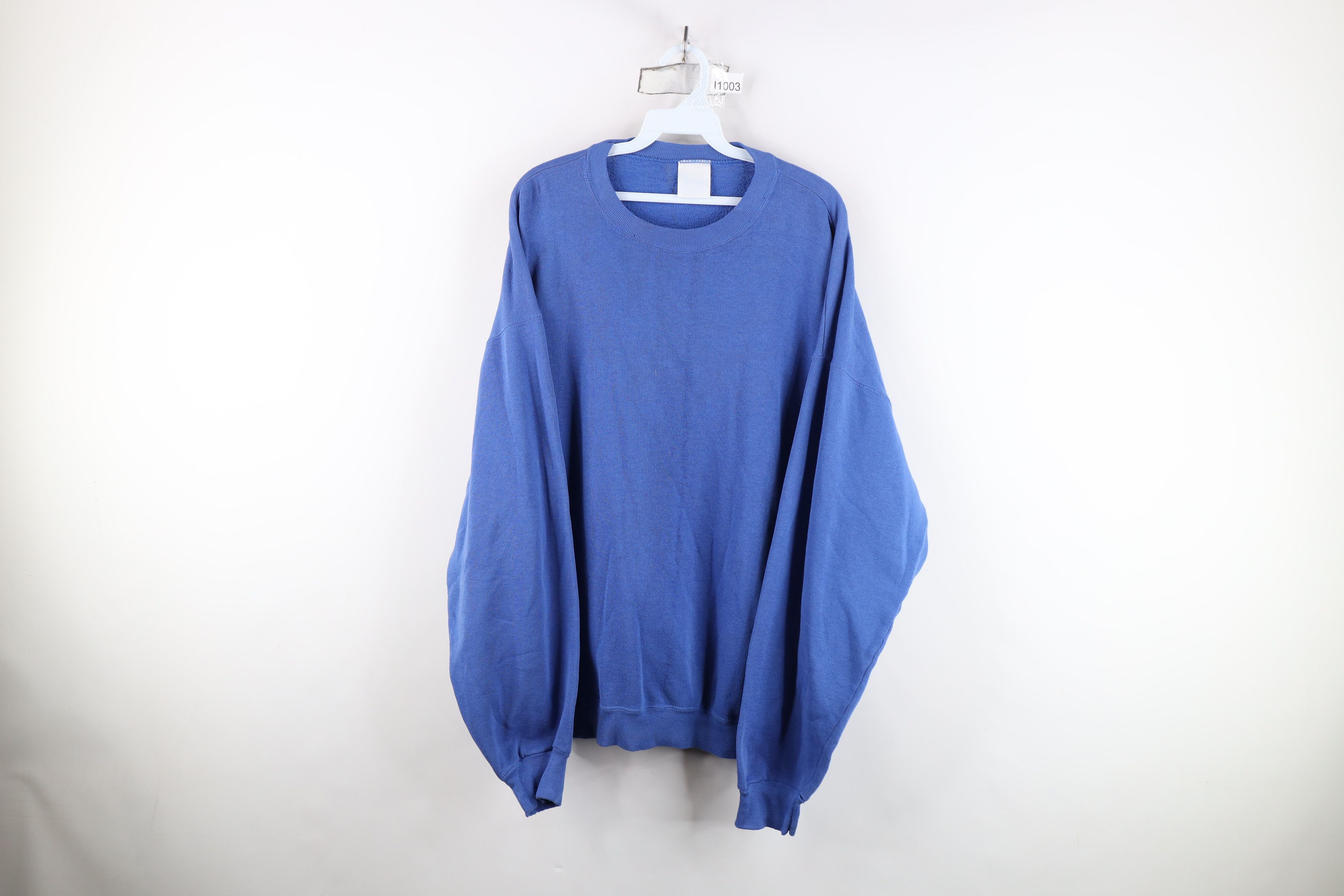 Vintage Vintage 90s Streetwear Thin Blank Sweatshirt Royal Blue USA Size US XL / EU 56 / 4 - 1 Thumbnail
