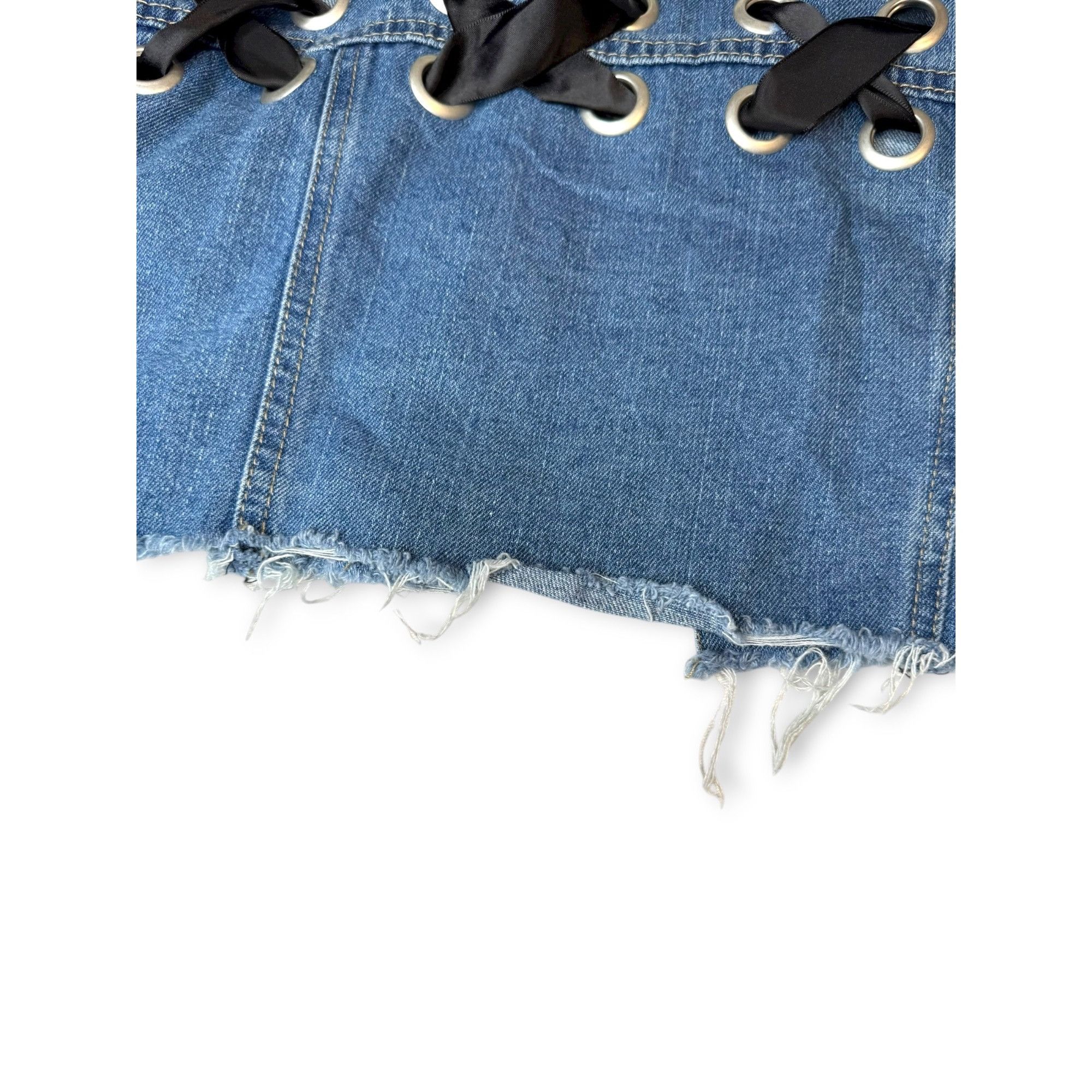 Almost Famous Crave Fame Denim Crop Jacket Distressed Hem Lace-Up Back Siz Size S / US 4 / IT 40 - 12 Thumbnail
