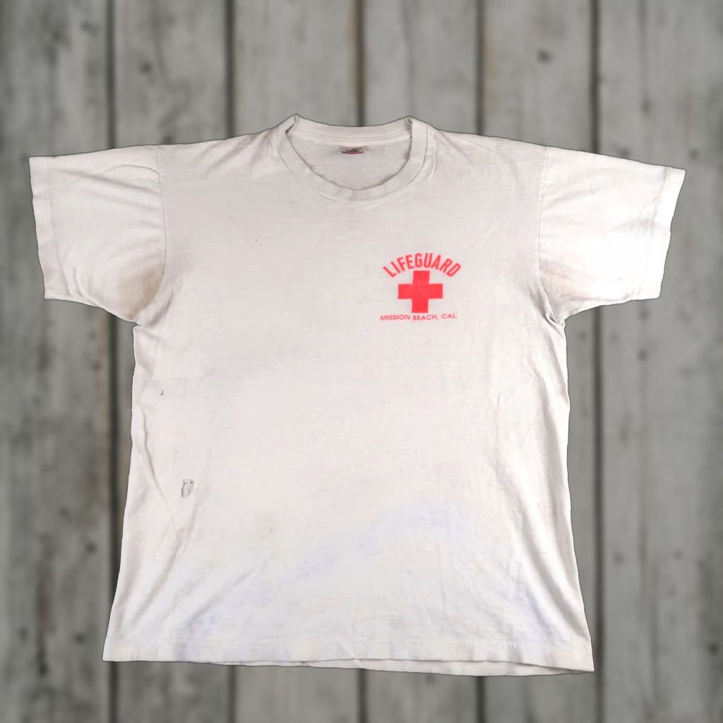 Fruit Of The Loom VINTAGE 90s T-Shirt Lifeguard Tough Job Somebody Gotta Do It Single Stitch Fruit of the Loom White Cotton Graphic Print Crew Neck Short Sleeve Men's L Size US L / EU 52-54 / 3 - 1 Thumbnail