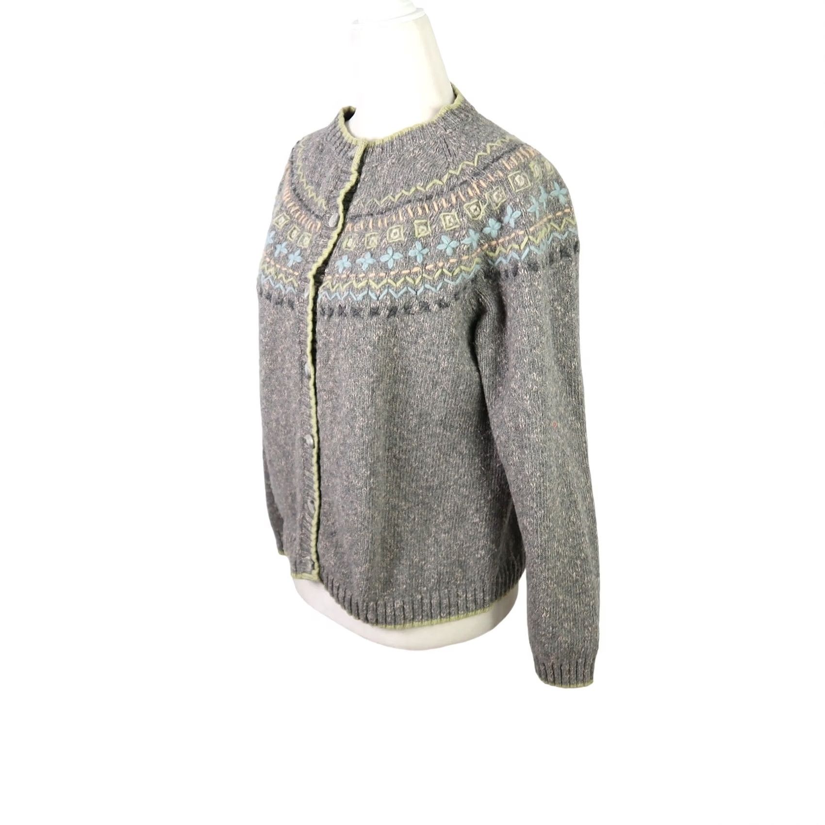 Pendleton VINTAGE Pendleton Cardigan Sweater M Wool Fair Isle Embroidered Grey Ladies 90s Bohemian Knit Long Sleeve Size M / US 6-8 / IT 42-44 - 6 Thumbnail