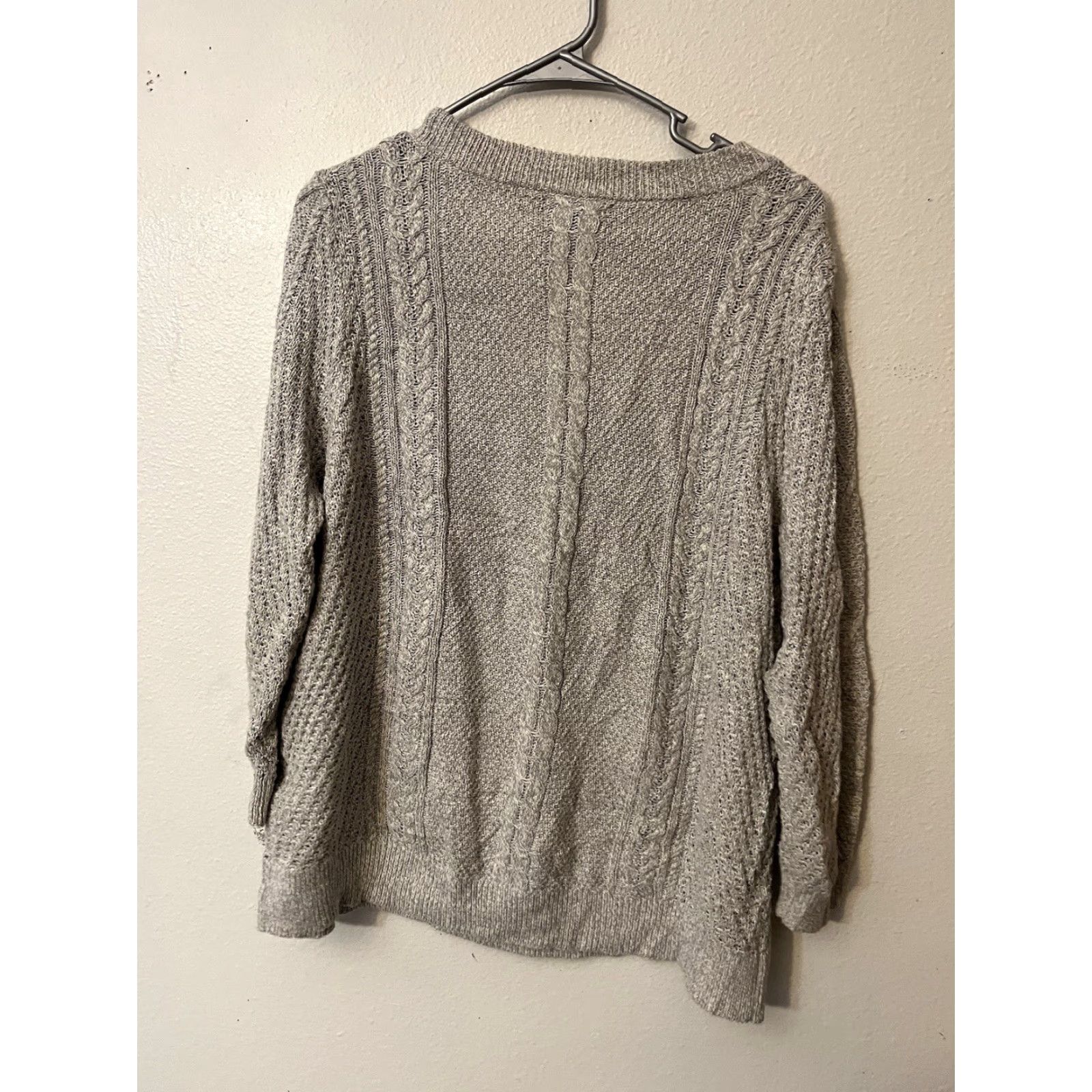 Lands' End Lands' End Gray Lux Cable Knit 3/4 Sleeve Sweater - Plus 1X - Crew Neck - Pullover - Classic Fit - Women - Cotton Knit - Casual - Vintage: No Size XL / US 12-14 / IT 48-50 - 2 Thumbnail