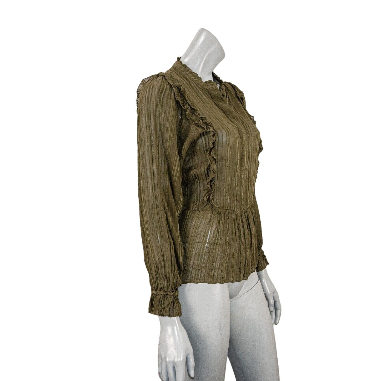 Reiss REISS Alandra Sheer Ruffle Blouse 1/2 button in olive green Size XS / US 0-2 / IT 36-38 - 5 Thumbnail