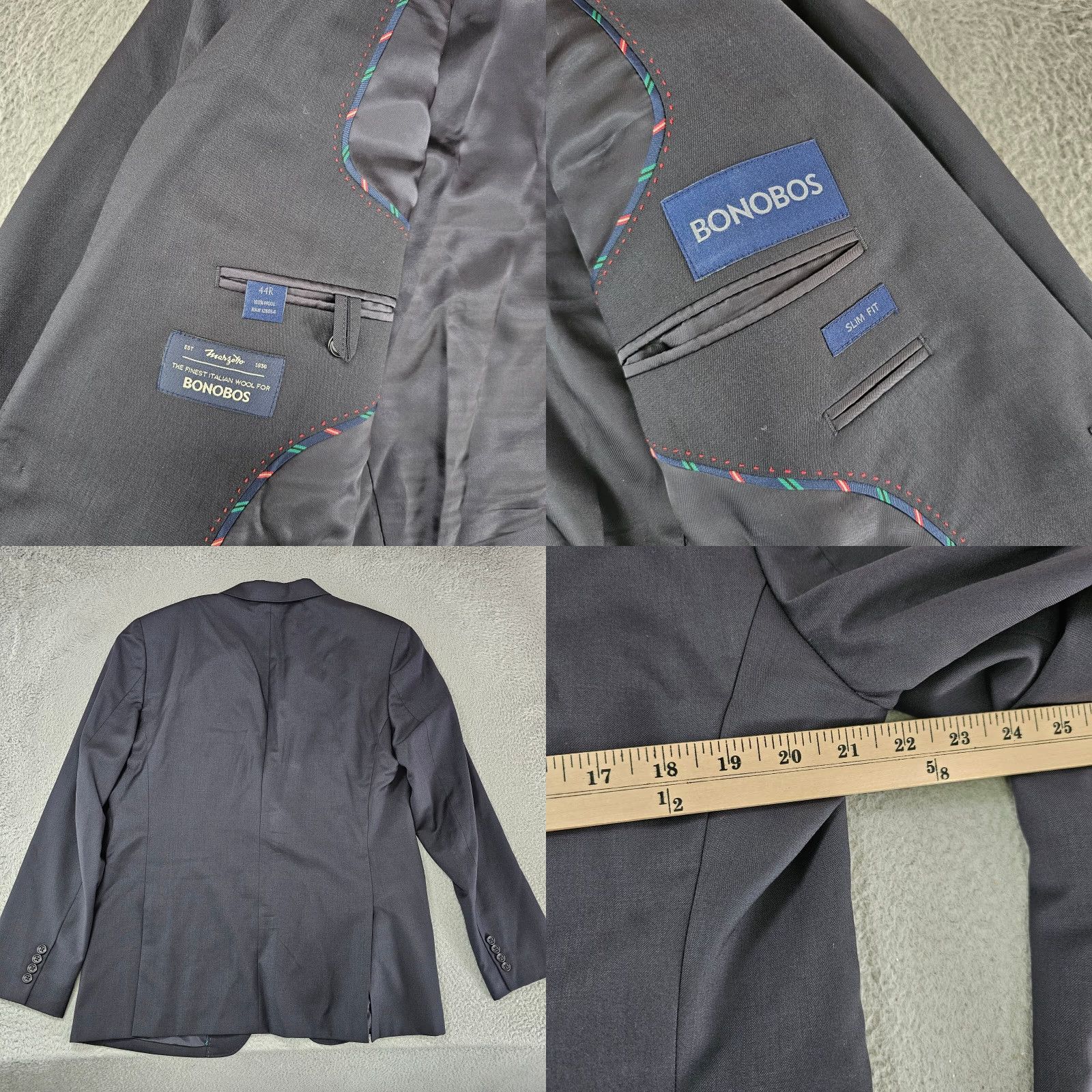 Bonobos Bonobos Blazer Jacket Mens 44R Navy Blue Wool Slim Fit 2 Button Double-Vented Notch Lapel Casual Business Party/Cocktail Sports Italian Classic Shirt Size 44R - 8 Thumbnail