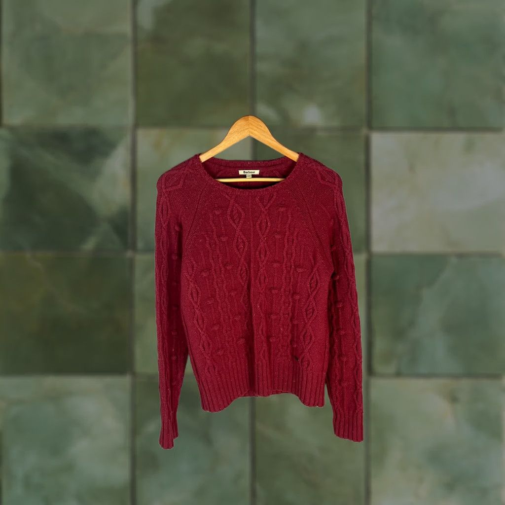 Barbour Barbour Women’s Cable Knit Sweater Deep Red Lambswool Size 12 UK Pullover Size XL / US 12-14 / IT 48-50 - 1 Thumbnail