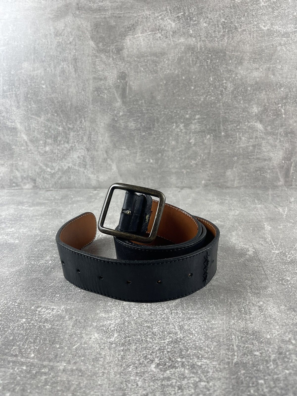 Other Lion Belts Y2K Distressed Stitch Black Leather Belt Size ONE SIZE - 1 Thumbnail