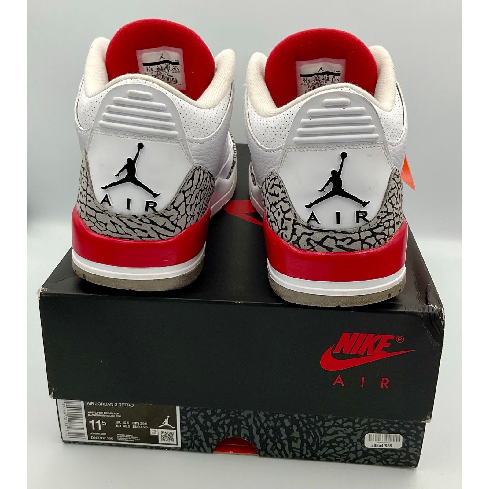 Nike Air Jordan 3 Retro Fire Red DN807-160 M11.5 Preowned Size US 11.5 / EU 44-45 - 7 Thumbnail