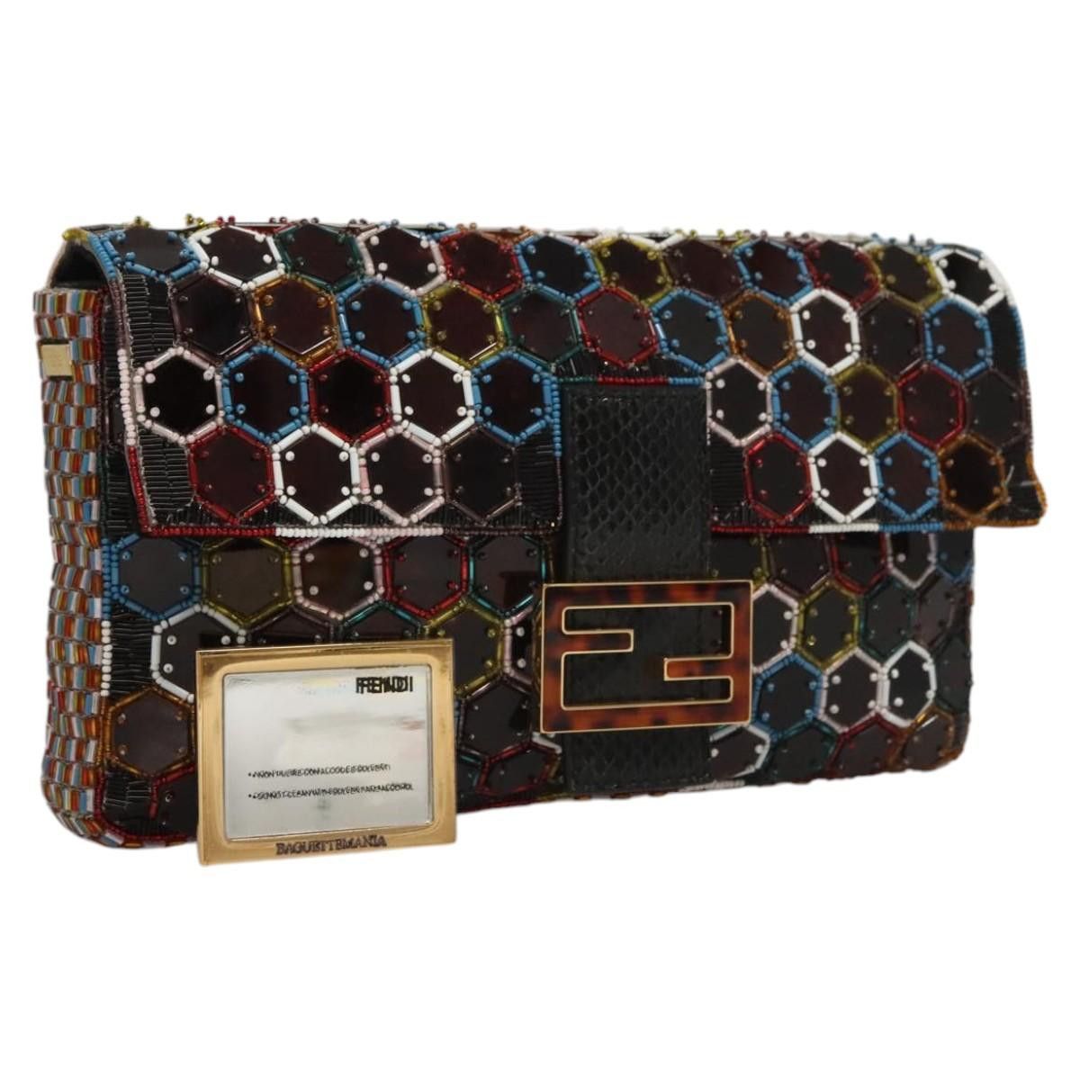 Fendi Mamma Baguette Shoulder Bag Beads Black Auth Bd1783M, Women's