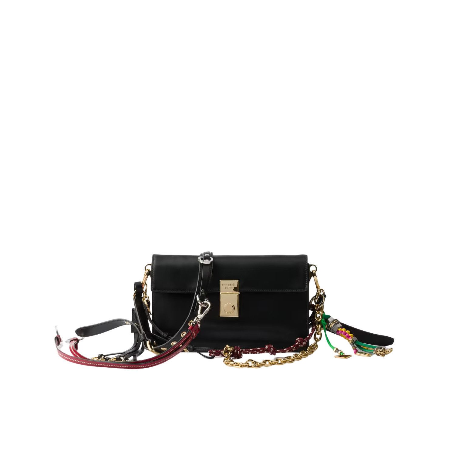 PRADA Soft Sound Small $4000 Black Leather Charms Shoulder B