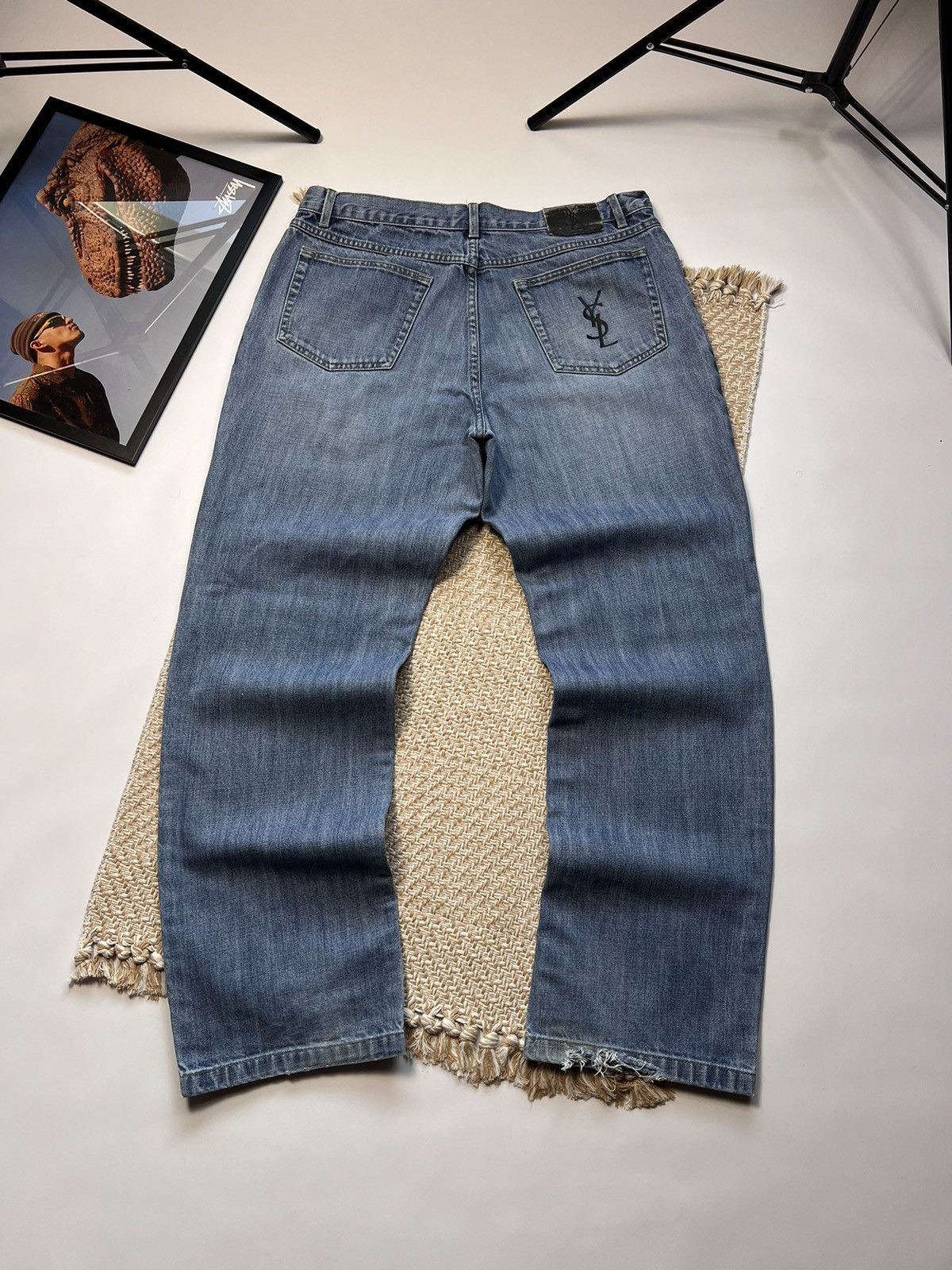 Vintage 80s YSL Yves Saint Laurent Lightweight Pleated Denim Jeans Size W28