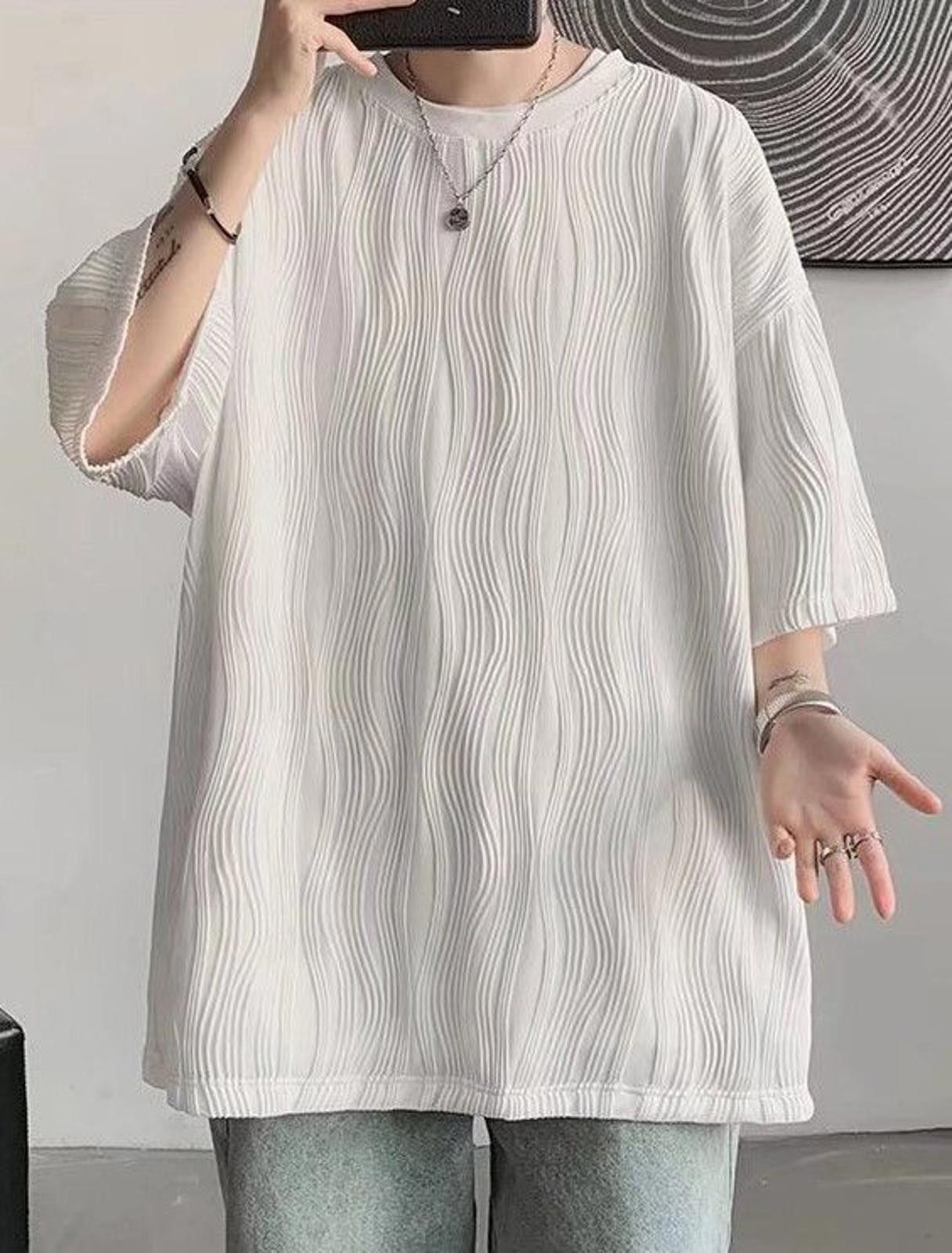 Other Korean White Wave Pleated Oversized Relaxed Tee T-shirt Size US XL / EU 56 / 4 - 3 Thumbnail
