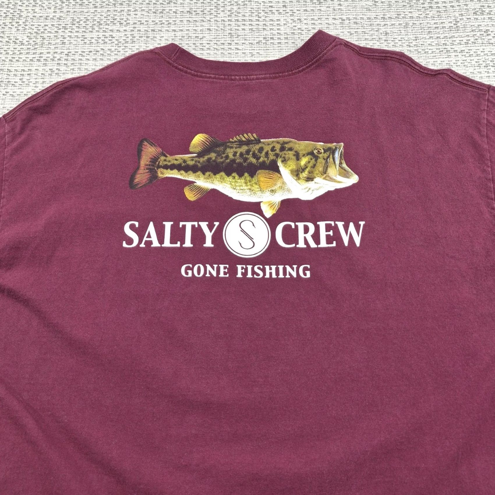 Vintage Salty Crew Shirt Mens 2XL Red Long Sleeve Bass Gone Fishing Graphic Tee Crewneck Burnt Red USA 90s Fish Mens Size US XXL / EU 58 / 5 - 2 Thumbnail