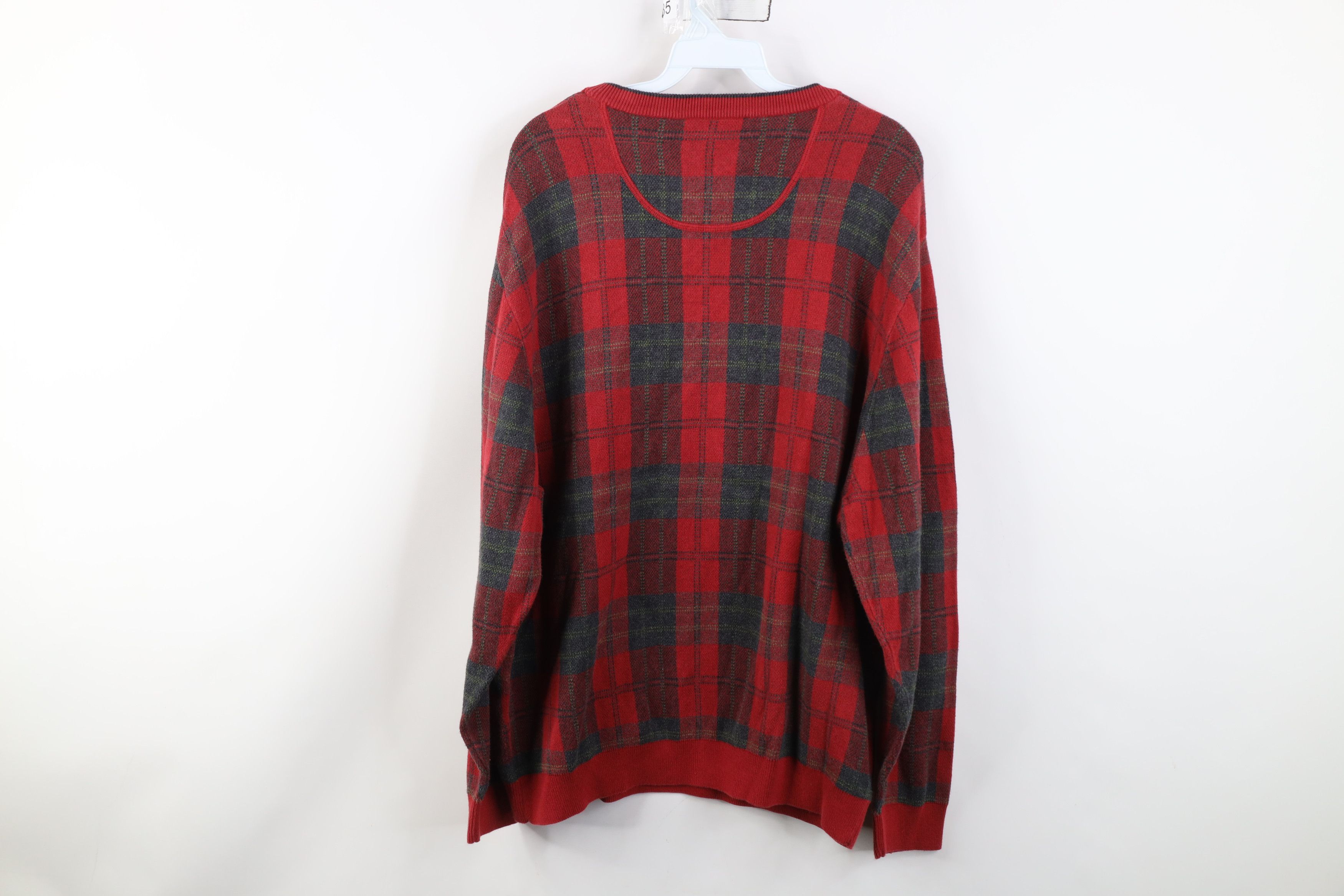Vintage Vintage 90s Streetwear Faded Knit Crewneck Sweater Red Plaid Size US XL / EU 56 / 4 - 8 Thumbnail