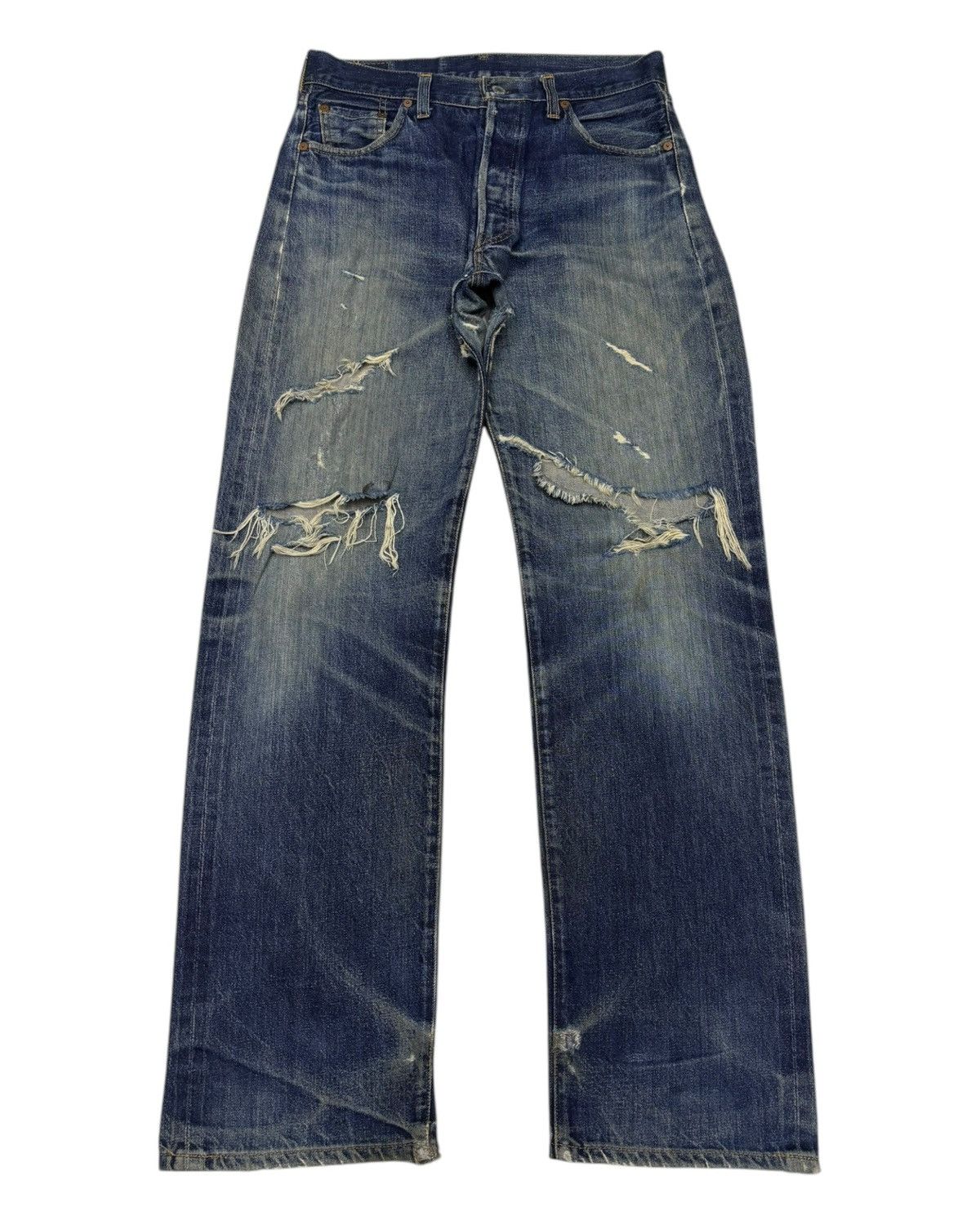 Levi's THRASHED Levis 501 Big E Selvedge Crash Denim Jeans Size US 31 - 9 Thumbnail