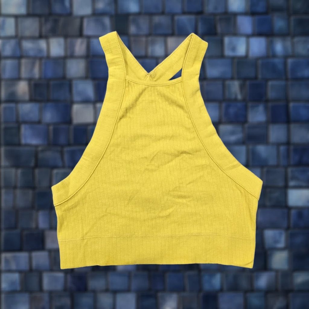 Free People Intimately Free People Bralette Womens Small Yellow Rib Knit Crossback Wireless Shirt Nifty Loot Womens Bralette Small Yellow Crossback Wireless Size ONE SIZE - 1 Thumbnail