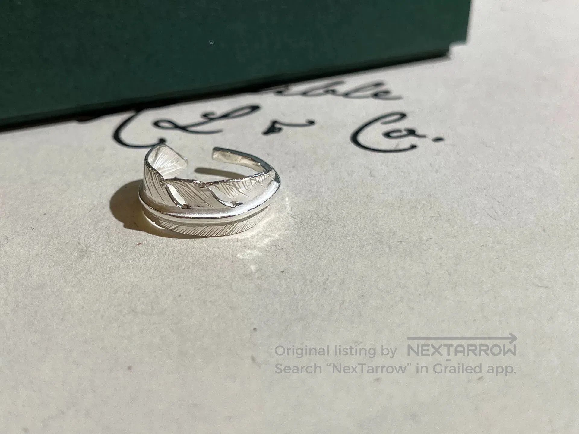 Takumi elegant silver feather ring adjustable size. Size ONE SIZE - 5 Thumbnail