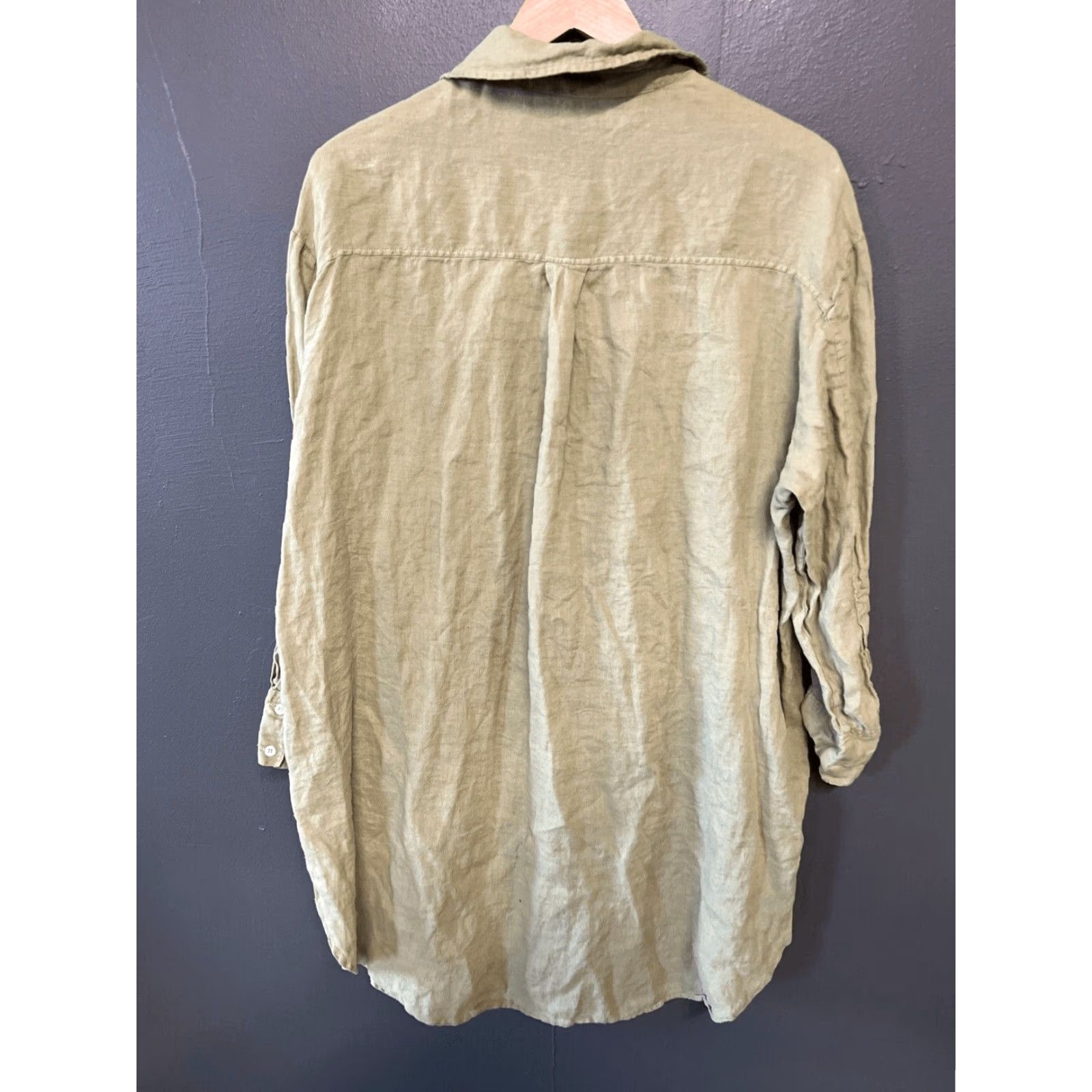 Zara ZARA Shirt Dress Large Long Sleeve Roll Tab Linen Button Green Midi Women L Size L / US 10 / IT 46 - 3 Thumbnail