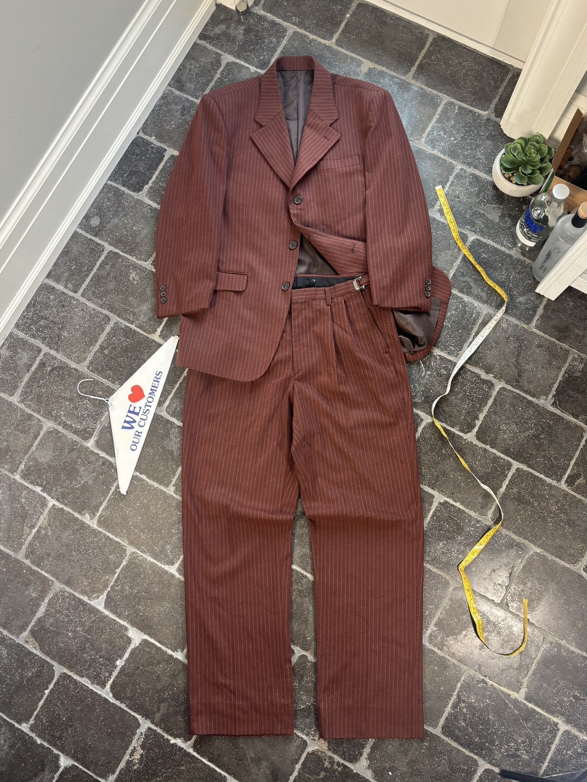 Vintage Bespoke Vintage Suit Two Piece 2pc Stripe Mobster Zoot Suit Size 44S - 2 Thumbnail